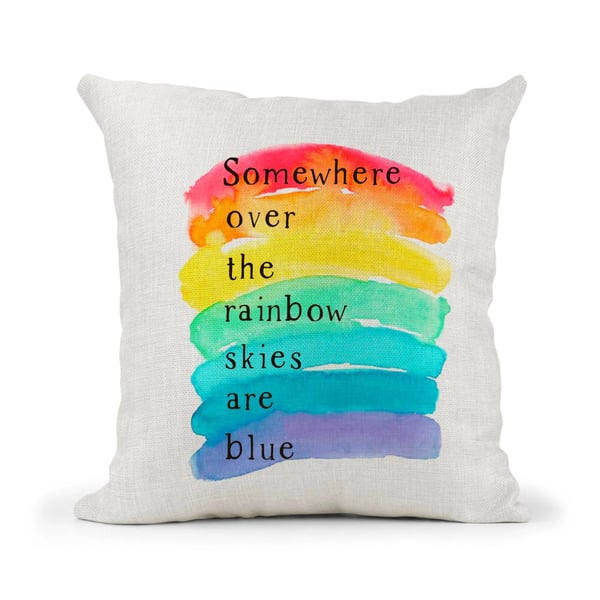 Somewhere over the rainbow Filled cream linen cushion