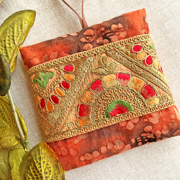 A pretty batik lavender bag with embroidered trim, scented gift, 