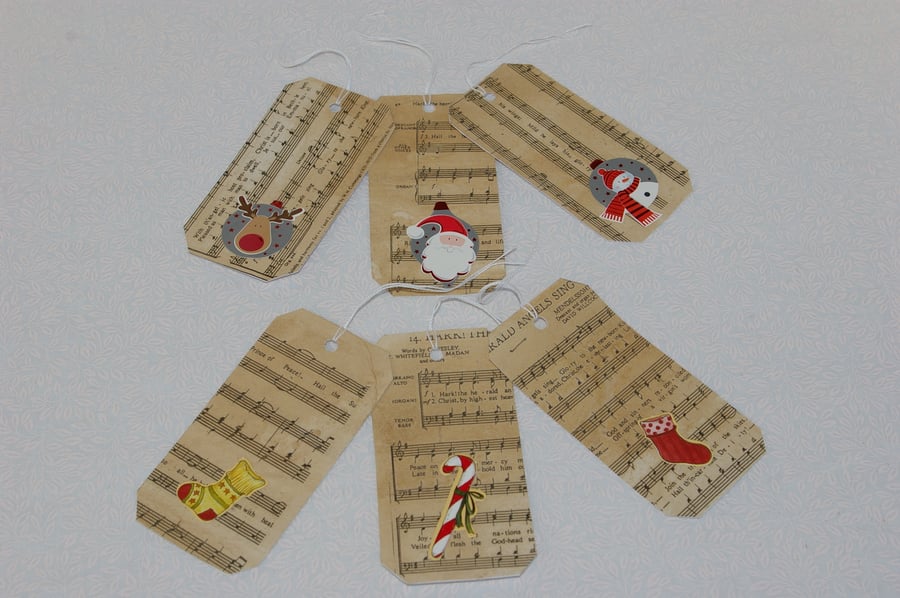 Christmas Gift Tags six upcylced retro style tags