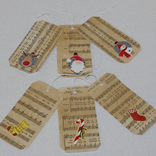 Christmas Gift Tags six upcylced retro style tags