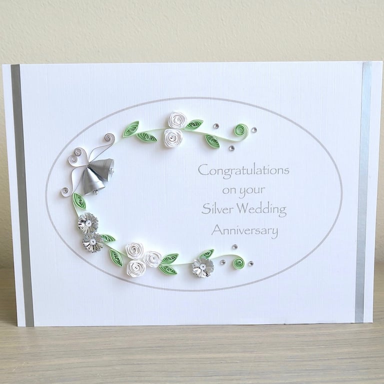 Handmade quilled 25th silver anniversary card