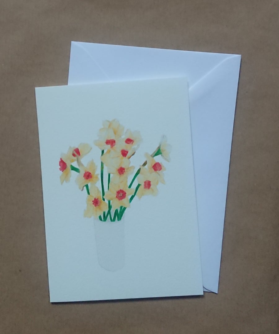 Spring Daffodils handmade blank inside flower note card