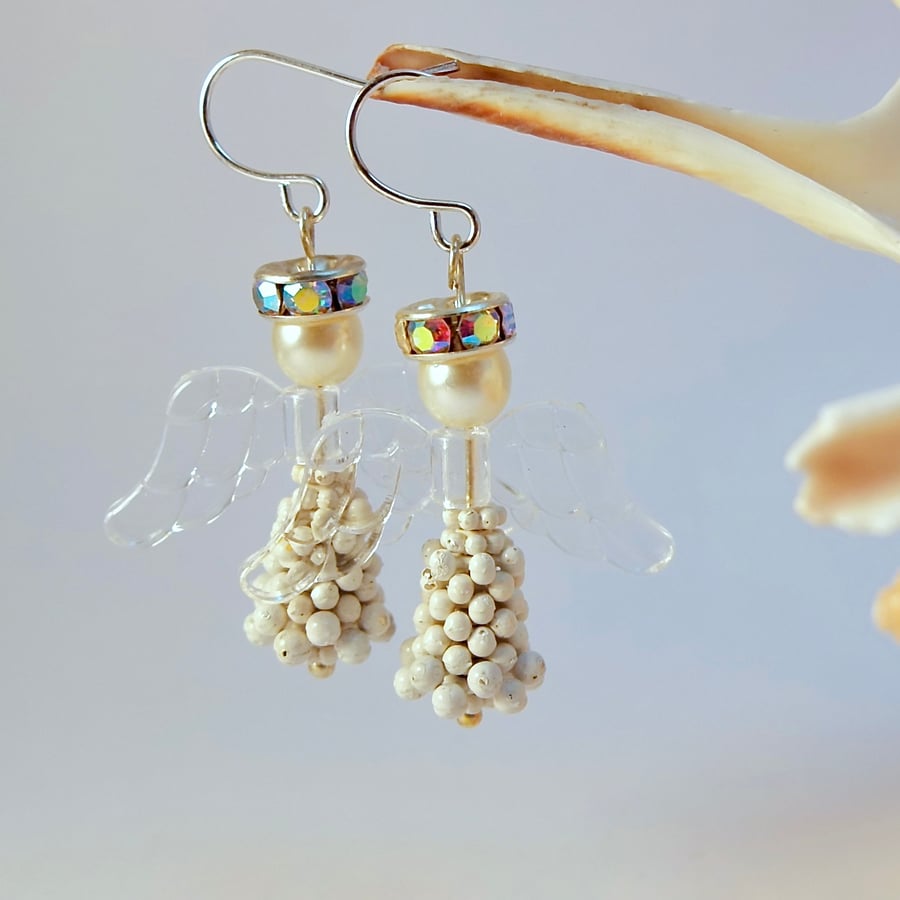 White Christmas Angel Earrings, Stocking Fillers, Secret Santa, Gifts For Her