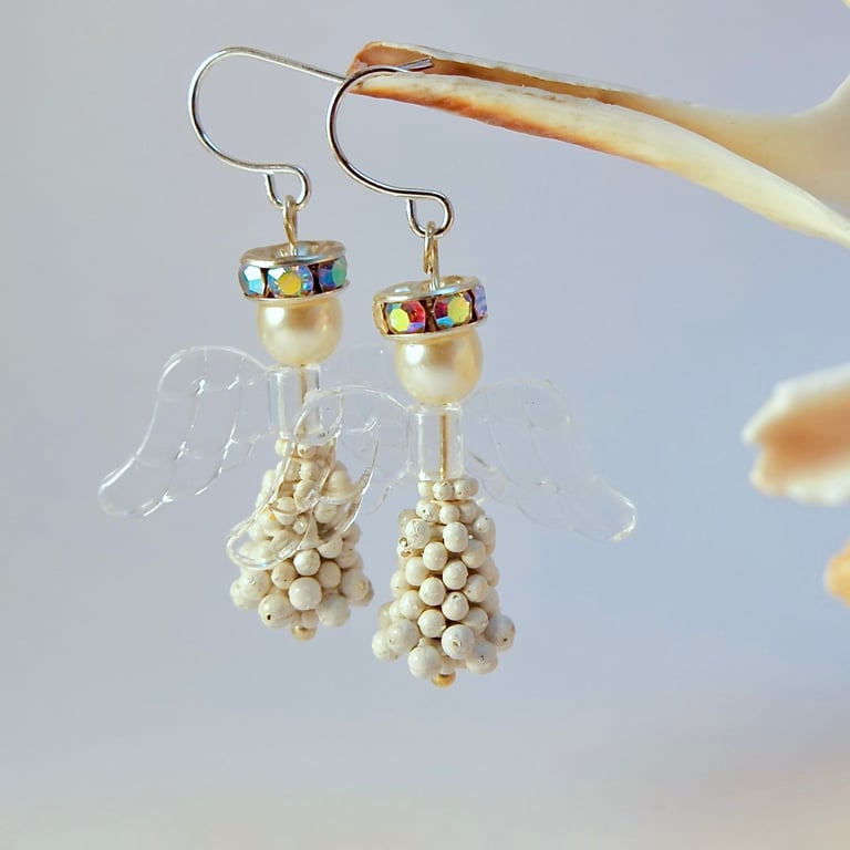 White Christmas Angel Earrings, Stocking Fillers, Secret Santa, Gifts For Her