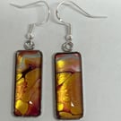 Colourful and unique painted drop oblong earrings - gold & red