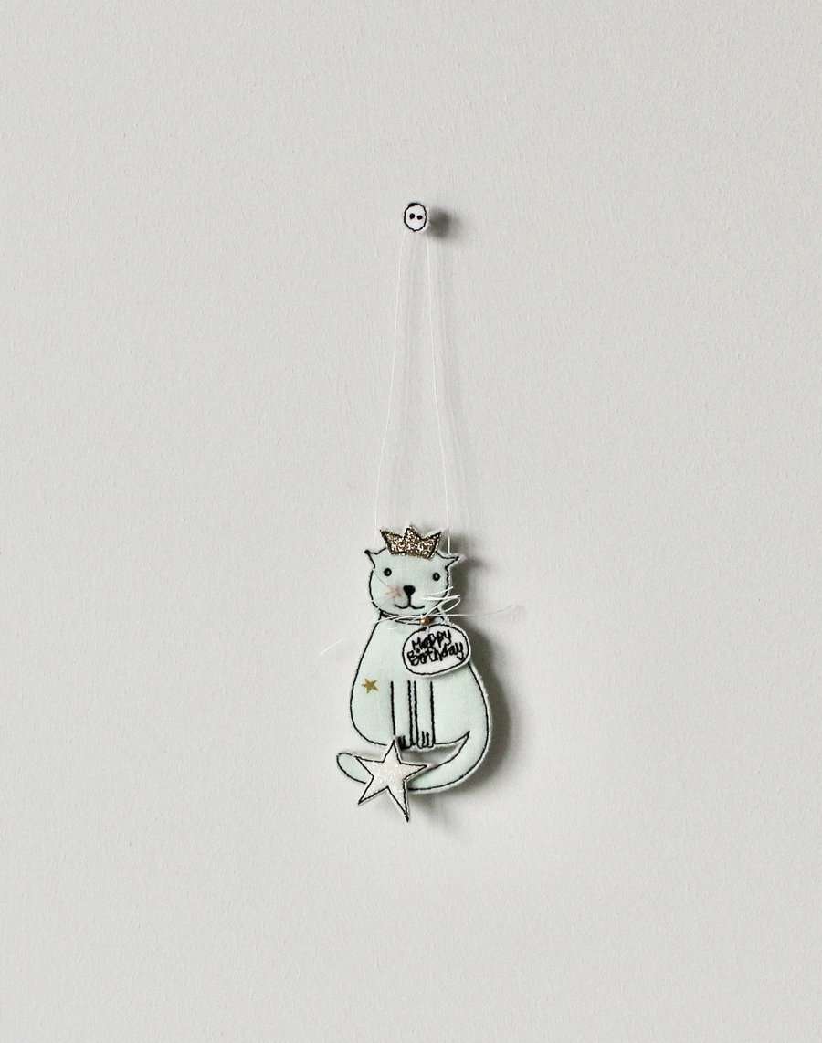 'Happy Birthday Cat' - Hanging Decoration