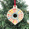 Pottery Bauble rainbow colours bright Christmas decoration