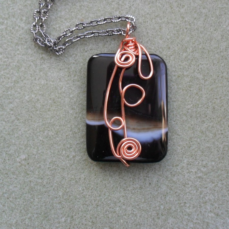 Agate Copper Tone Wire Wrapped Pendant