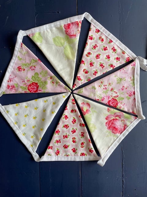 SECOND Pink, cream and green floral cotton bunting (3.25m)
