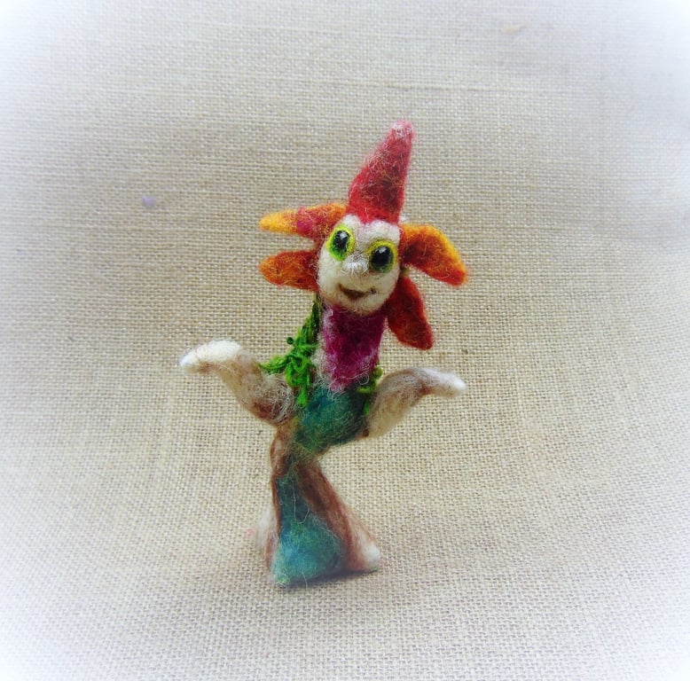Felted Garden Fairy, Flower Creature, Needle Felted Fantasy Decoration