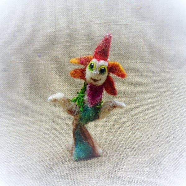 Felted Garden Fairy, Flower Creature, Needle Felted Fantasy Decoration