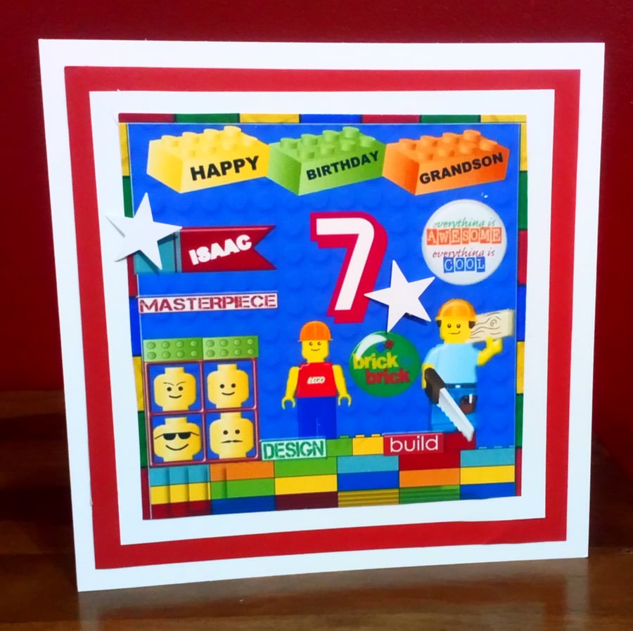 Personalised Lego Birthday Card 5th 6th 7th 8th 9th Son Grandson 