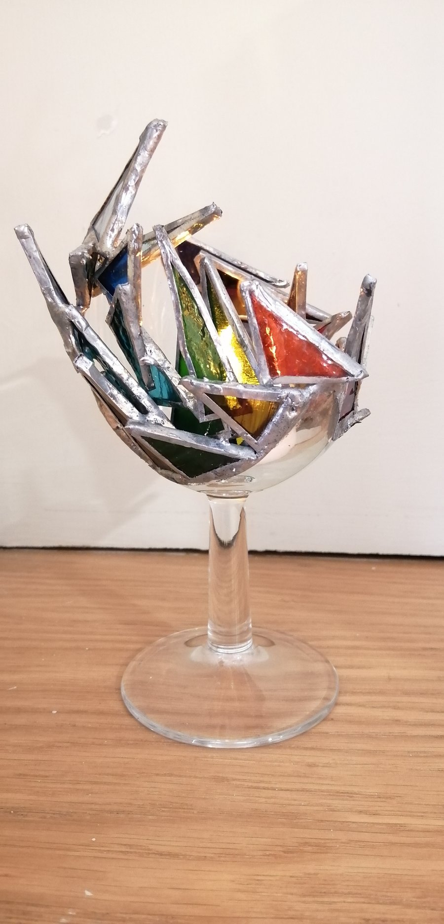 Wine Glass Tiny Stained Glass  Sculpture 