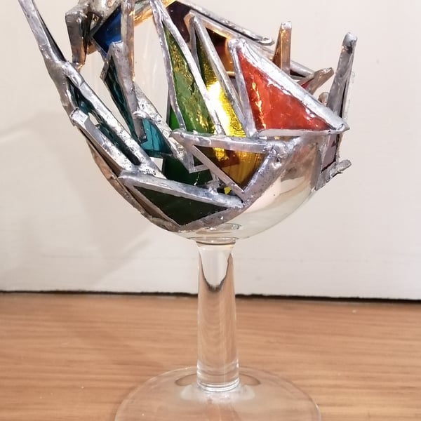 Wine Glass Tiny Stained Glass  Sculpture 