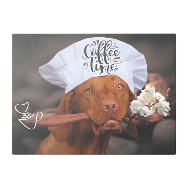 Vizsla Dog In Chef's Hat Coffee Time Glass Chopping Board