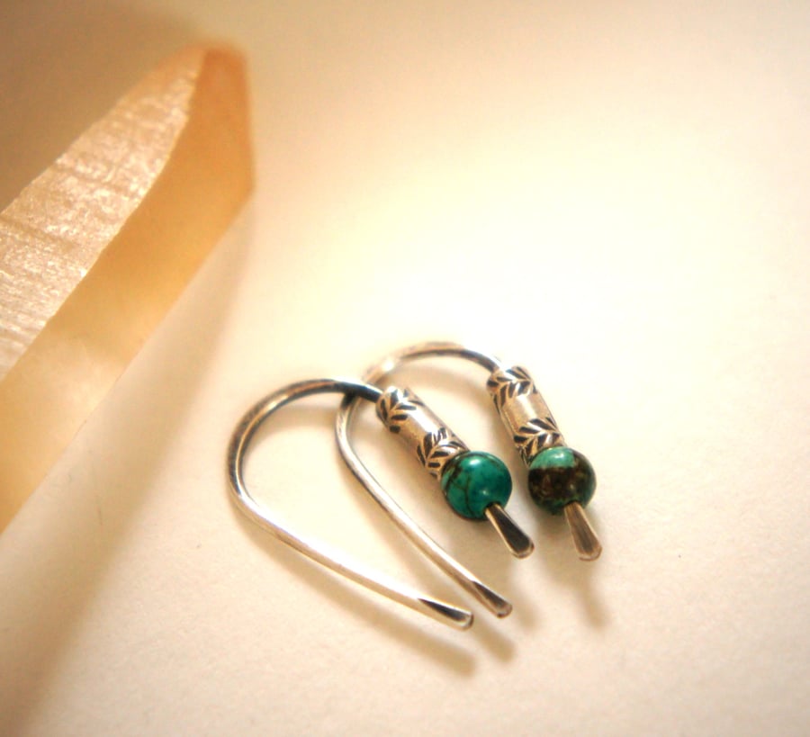 Handmade Turquoise and Silver Ethnic Style Earrings