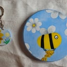 Handmade Bumble Bee Coaster & Matching Keyring Gift Set