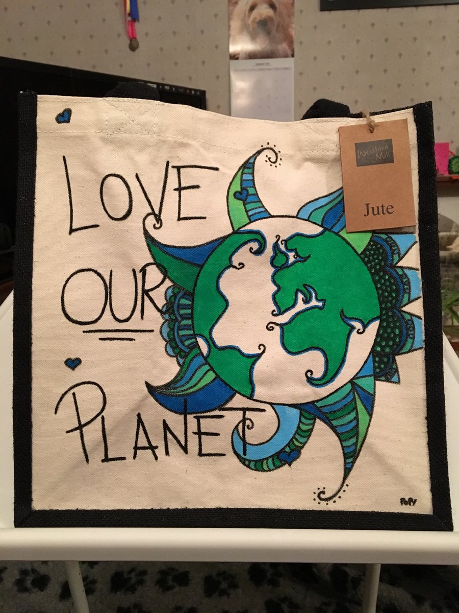 LOVE OUR PLANET TOTE BAG - REUSABLE & SUSTAINABLE JUTE TOTE - HAND PAINTED