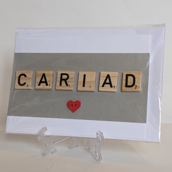  Cariad (Love) scrabble handmade greetings card Welsh