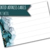 Printed self-adhesive address labels, teal ink swirl