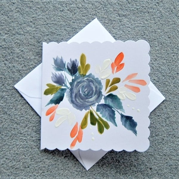 original hand painted floral greetings card ( ref F 312 )
