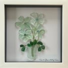 Handmade Seafoam Green Sea Glass Floral Picture - Framed 8x8 Conwy Morfa Coastal