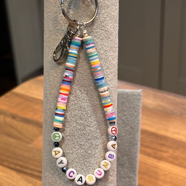 Unique Handmade keychain with heishi beads - wordy ay carumba