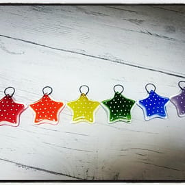Fused Glass set of 6 Rainbow Spotty Star Decorations,tree decorations