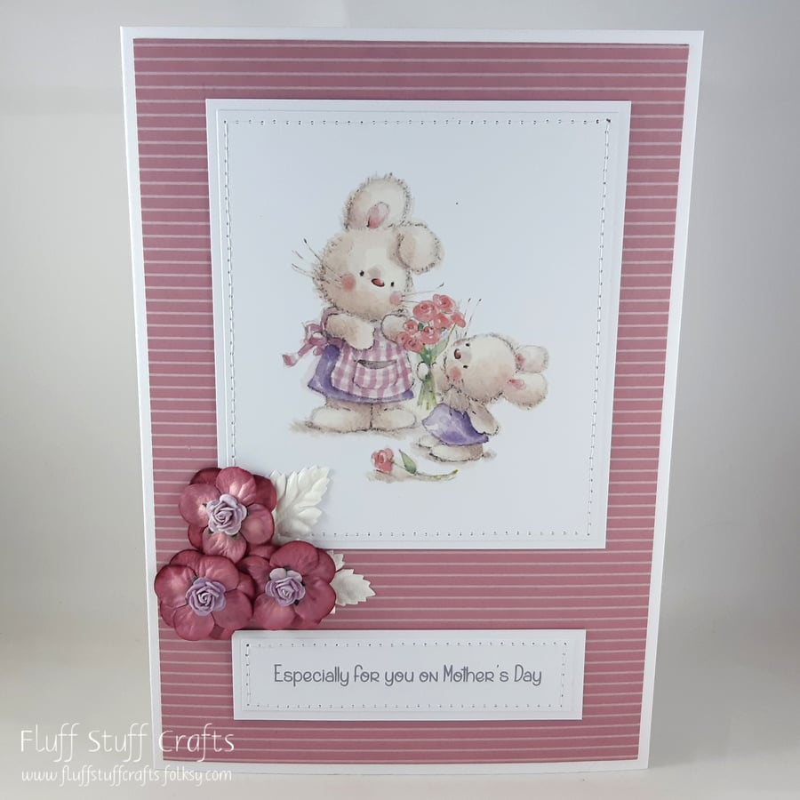 Handmade Mother's Day card - cute rabbits