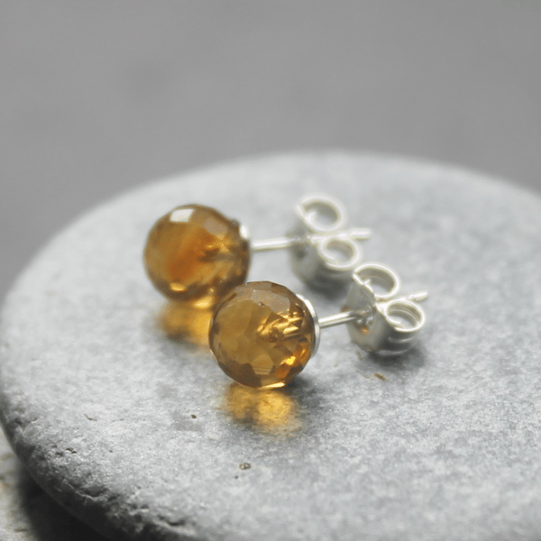 Citrine & Sterling Silver Stud Earrings