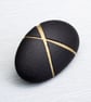 Black Pebble brooch with gold lines, nature inspired, designer jewellery  - Image 3