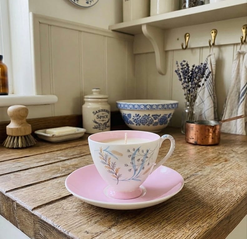 Meadow Lily and Cotton Tea Cup Candle with Saucer
