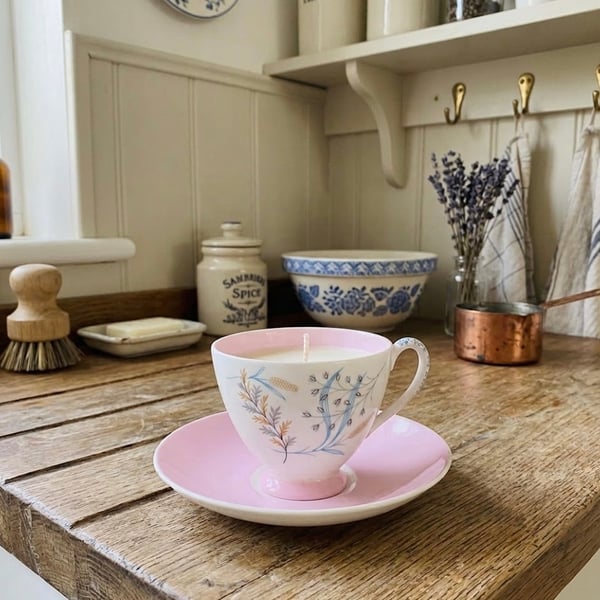 Meadow Lily and Cotton Tea Cup Candle with Saucer