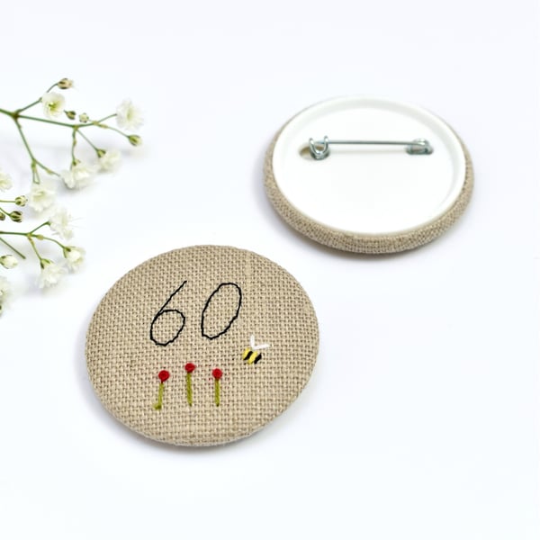 60th birthday badge, 60 badge, 60th birthday pin, birthday age badge