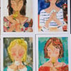 Four blank cards from original paintings by hesta singlewood 