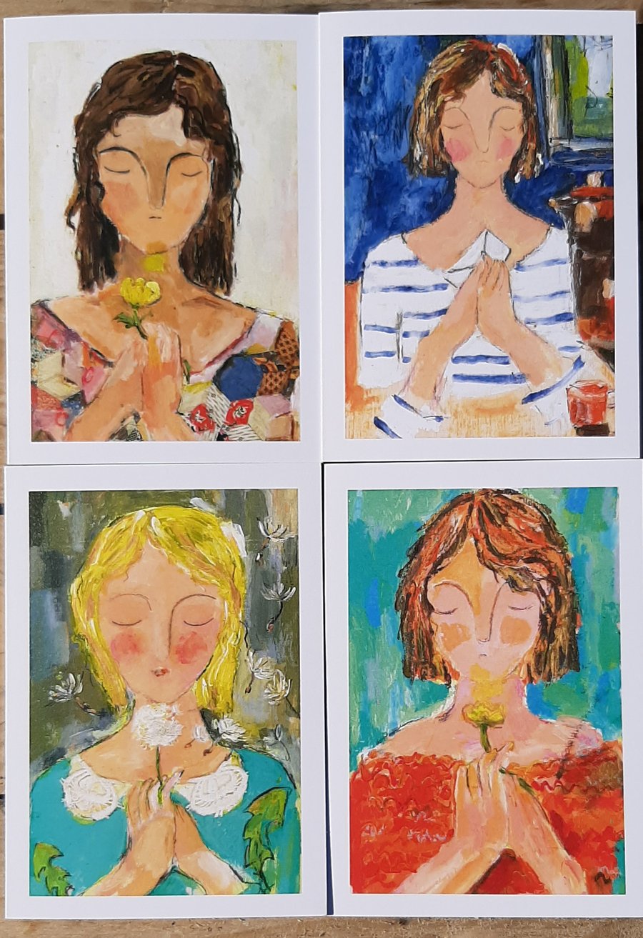 Four blank art cards from original paintings 