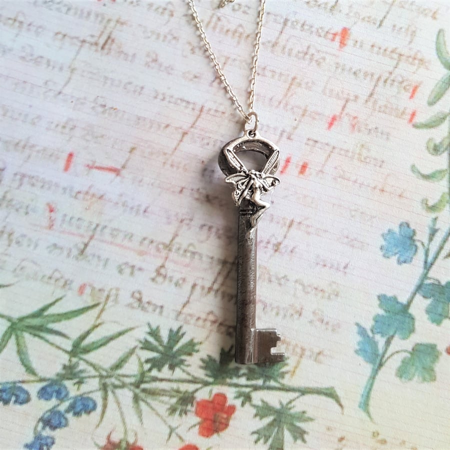 Steampunk Captured Fairy Key Necklace Pendant Folksy