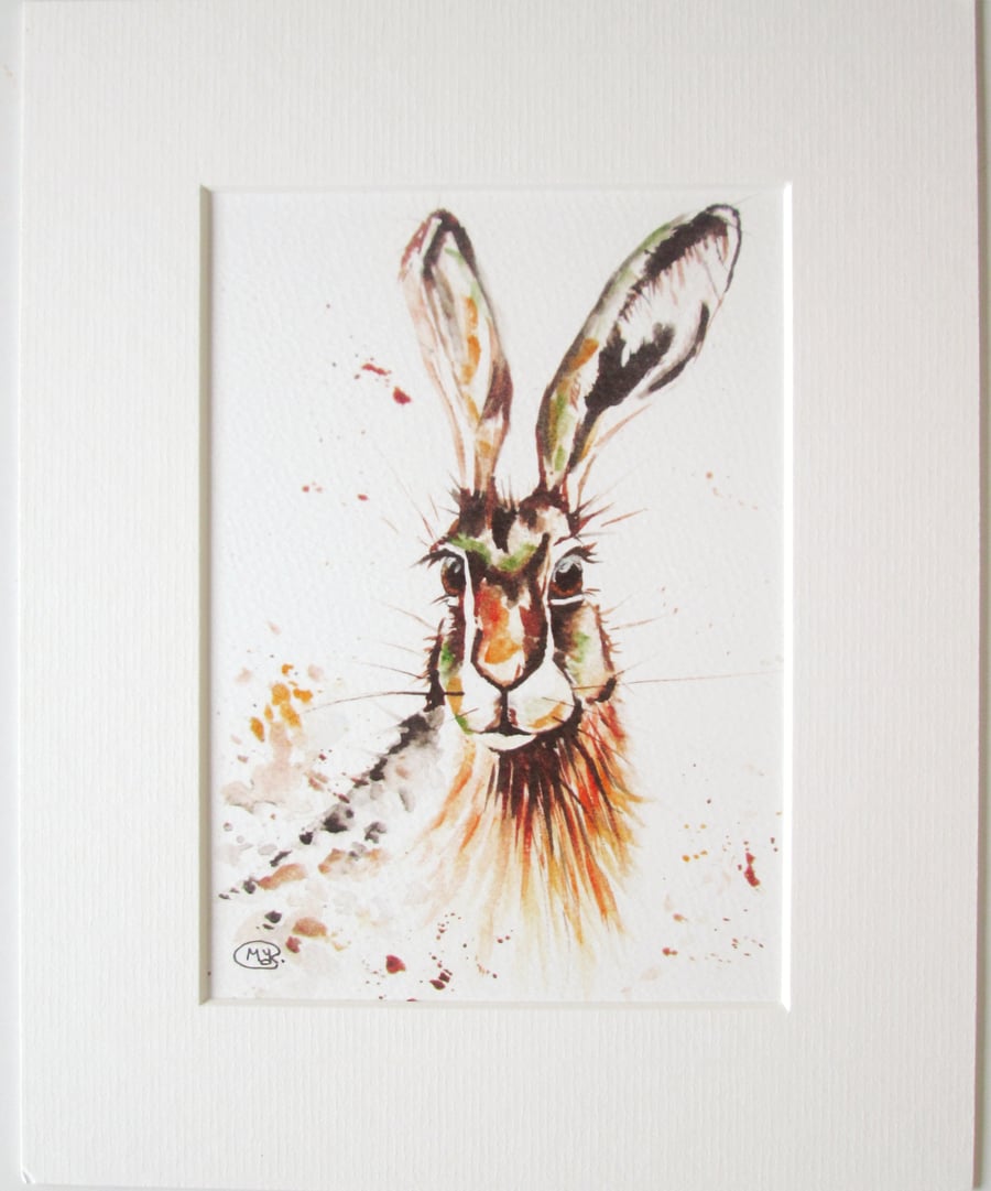 Colourful Hare Print. Mounted