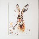 Colourful Hare Print. Mounted