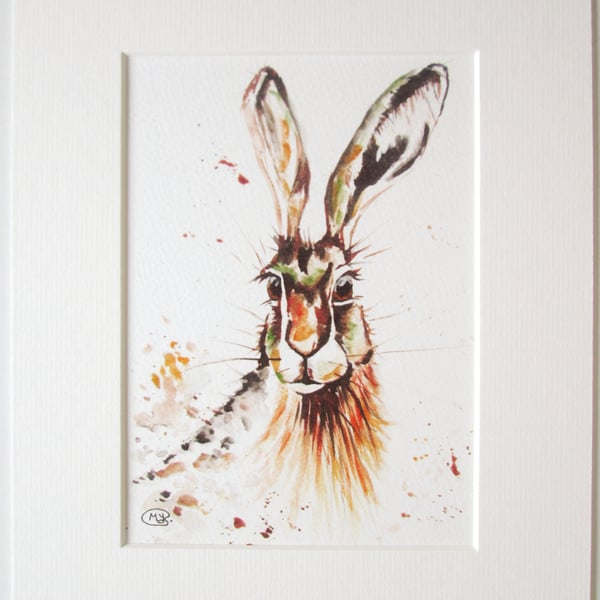 Colourful Hare Print. Mounted