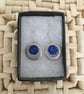 Round Satin Silver Matt Earrings with Royal Blue Centres - Image 2