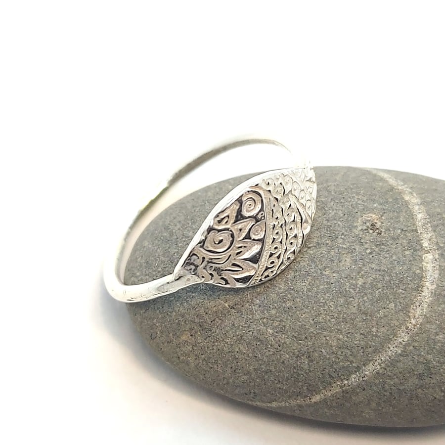 Silver Boho leaf shaped ring