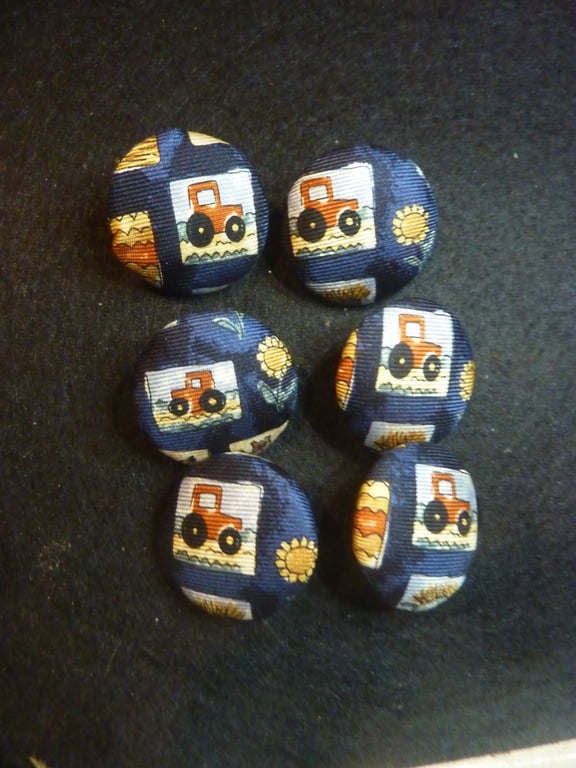 7 Tractors Buttons Silk  Handmade Upcycled Silk 2.5cms Shank Back
