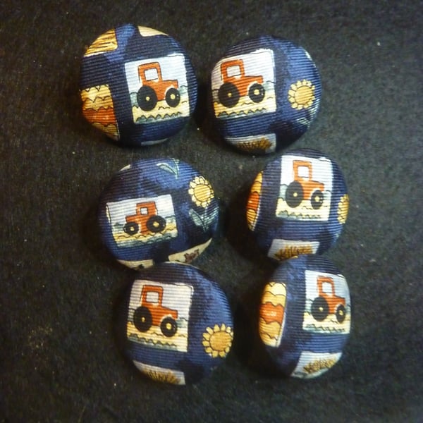 7 Tractors Buttons Silk  Handmade Upcycled Silk 2.5cms Shank Back