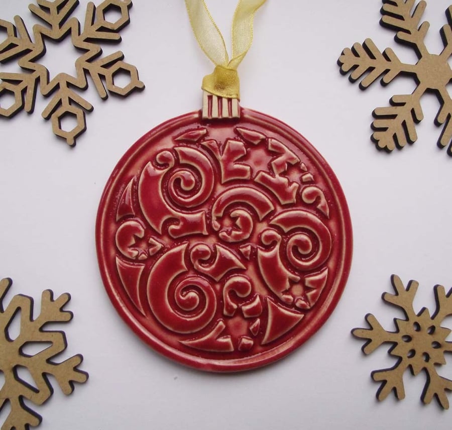 Large red ceramic bauble decoration