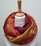 Sari silk double sided infinity scarf. Shades of burnt orange, dark red, green w - Image 1
