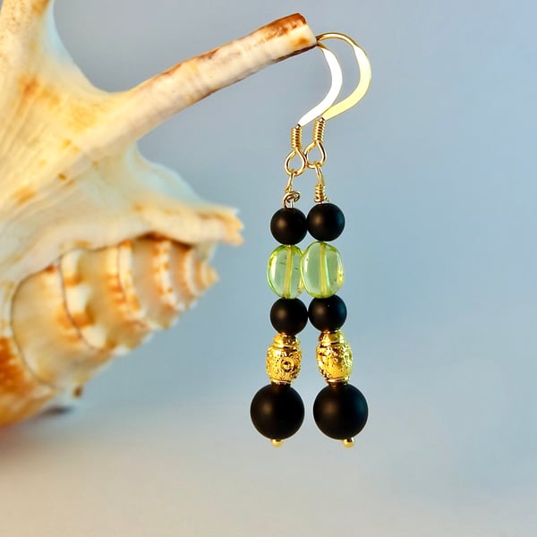 Onyx And Peridot Earrings - August Birthday, Leo, Anniversary, Gifts For Her