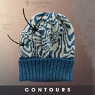 Denim Blue, Silver Grey Merino Unisex Beanie. Contours, Scafell Pike Map hat