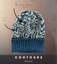 Denim Blue, Silver Grey Merino Unisex Beanie. Contours, Scafell Pike Map hat