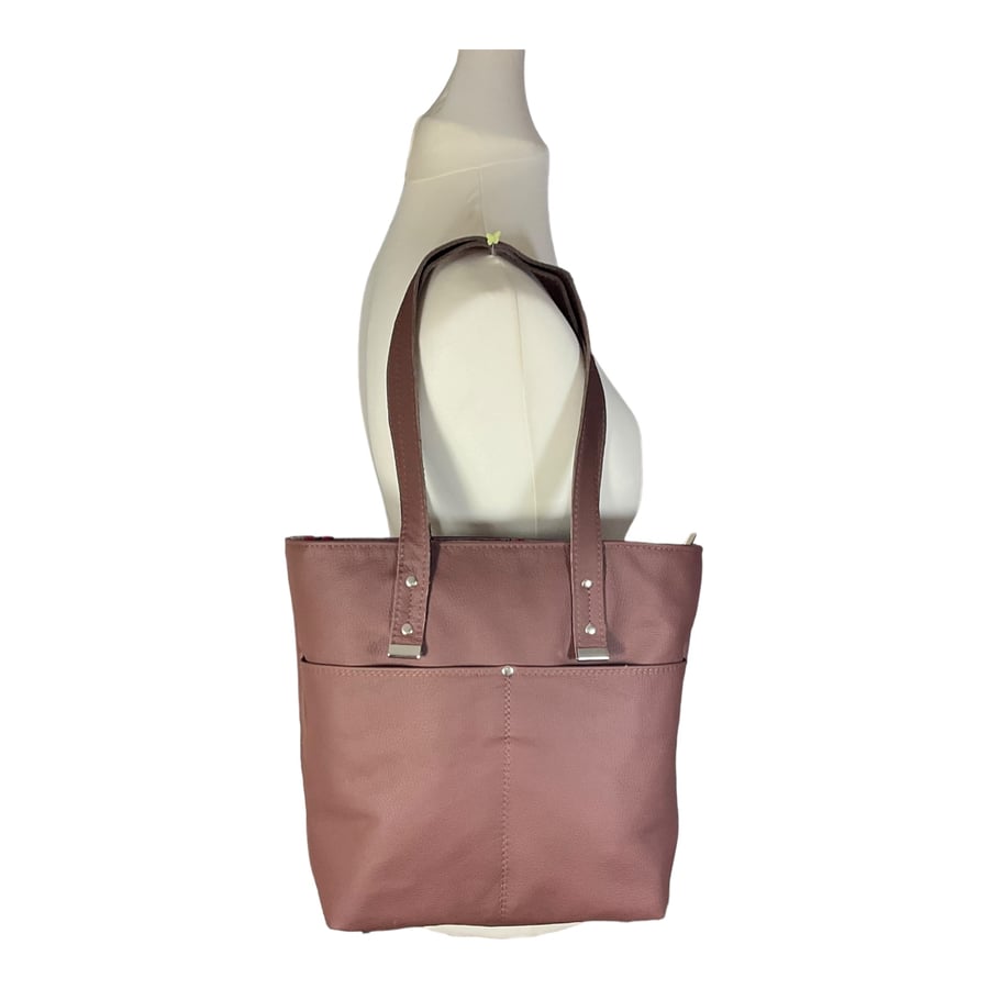 Genuine leather tote bag, medium sized chocolate brown shoulder bag